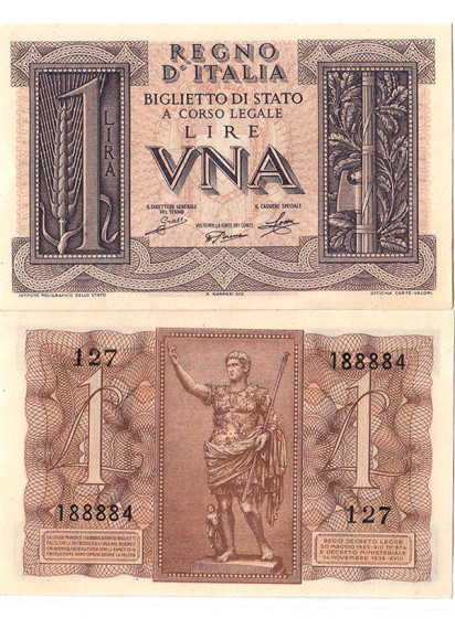 1939 - Lire 1 Vittorio Emanuele III Dittatura Fascista XVIII Fds